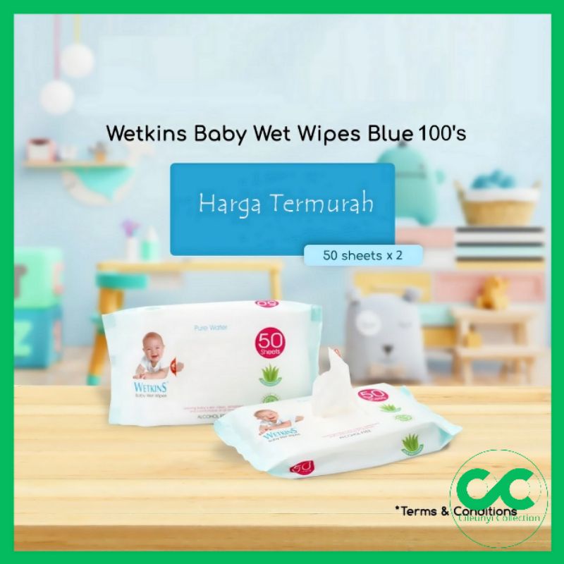 Cileunyi Collection Tissue Basah Bayi Wetkins 100’s Baby Wipes Tisu Bayi Murah Pure Water with Aloe Vera Buy 1 Get 1 @50s Tisyu Halal dan Aman untuk Anak Balita Termurah Promo Bandung