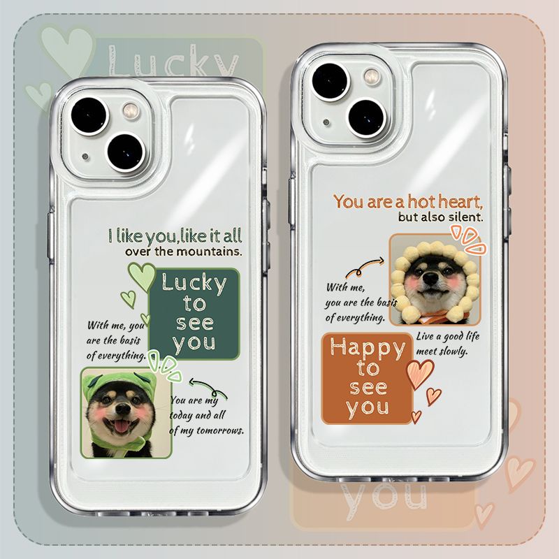 IPHONE Casing Ponsel Lembut Tahan Guncangan Pasangan Anjing Lucu Kompatibel Untuk Iphone14 11 13 12 Pro XS Max X XR 78 6 6S Plus Cover Casing TPU Transparan