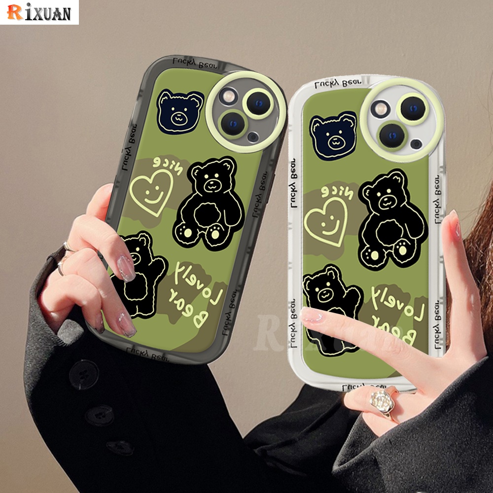 Redmi 10C 10A 9C 9T 9A 10 Note 11 Pro Note 11S Note 10S Note9S Note8 Pro Note7 Poco M5S M3 Pro X3 NFC Shockproof Pelindung Lensa Oval Matcha Lucky Bear Soft TPU Phone Case RIXUAN