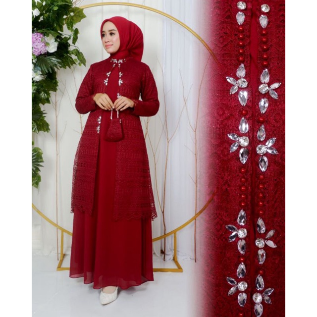 Permata Olshop / Kebaya Gamis Modern Cardigan Brukat NK / Gamis Pesta Mewah / Kebaya Gamis Kekinian / Gamis Brukat Kondangan / Brukat Payet Modern