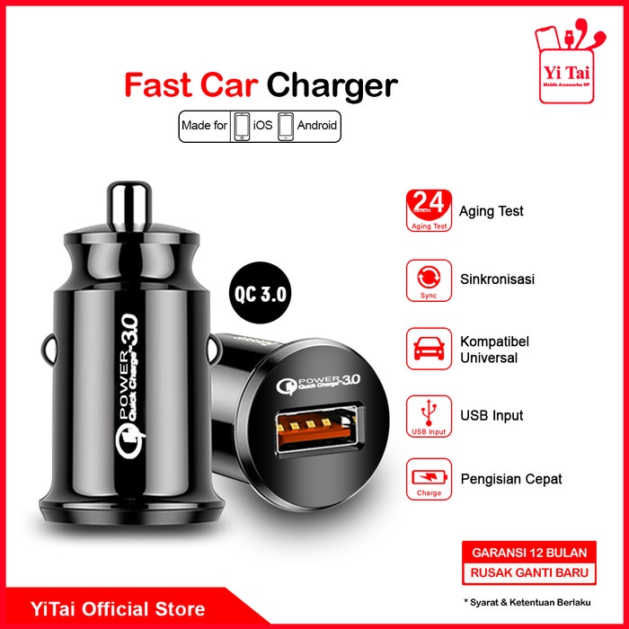 CAR CHARGER YI TAI 1 PORT QC 3.0 / CHARGER MOBIL FAST CHARGER - CCG02