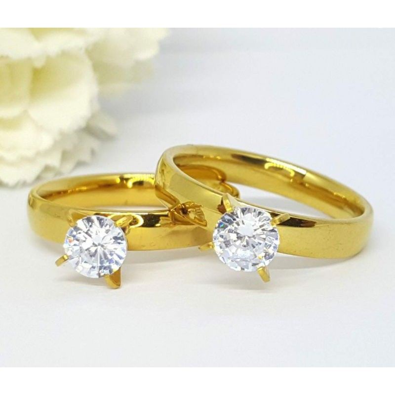 Cincin Titanium/Couple Polos Sedang Mata DIAMON Kece Terlaris