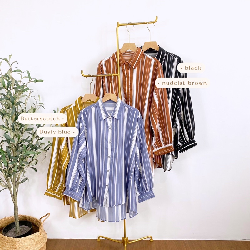 Tq88indonesia Fashion Baju Kemeja Salur Wanita Terbaru / Nadine Oversize Stripe / Hem / Kem Lengan Panjang / BUsana Casual Cewek / Ootd