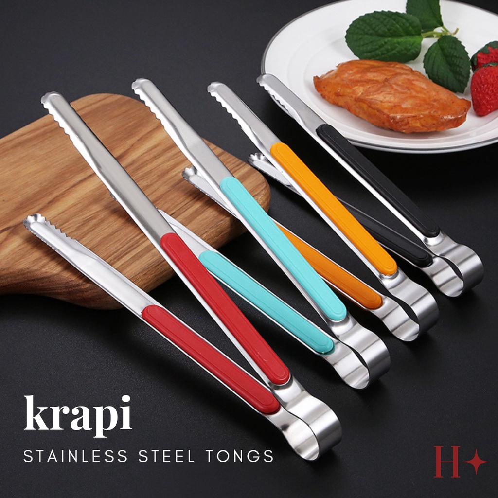 H✦ Krapi Capitan Jepitan Penjepit Makanan Serbaguna Stainless Steel Gorengan BBQ Anti Panas Panjang 25cm