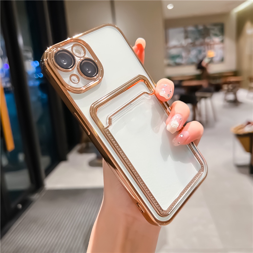 IPHONE Luxury Plating Phone Case Untuk Iphone14 13 Pro Max14 Plus Case Untuk Iphone11 12 Pro MAX Soft TPU Clear Casing Dompet Card Holder Cover