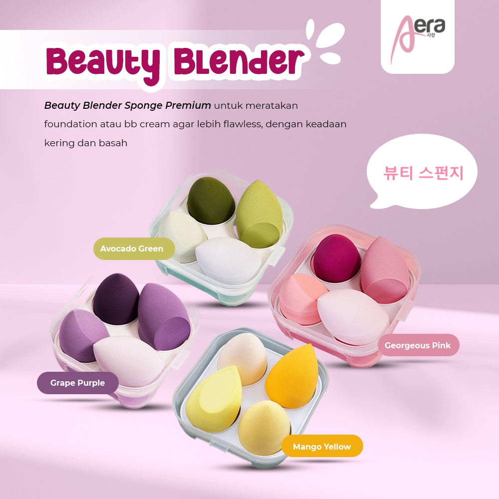 AERA Make Up Sponge Beauty Blender Box Isi 4pcs - Soft Beauty Blender Makeup Puff