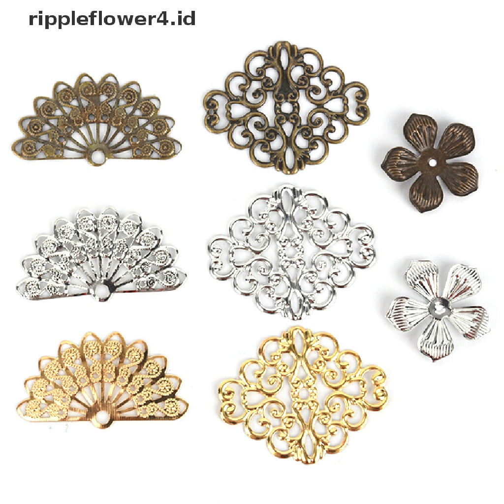 {rippleflower4.id} 100pcs Bunga Kerawang DIY Aksesoris Kerajinan Tangan Metal Konektor Untuk Membuat Perhiasan  ~