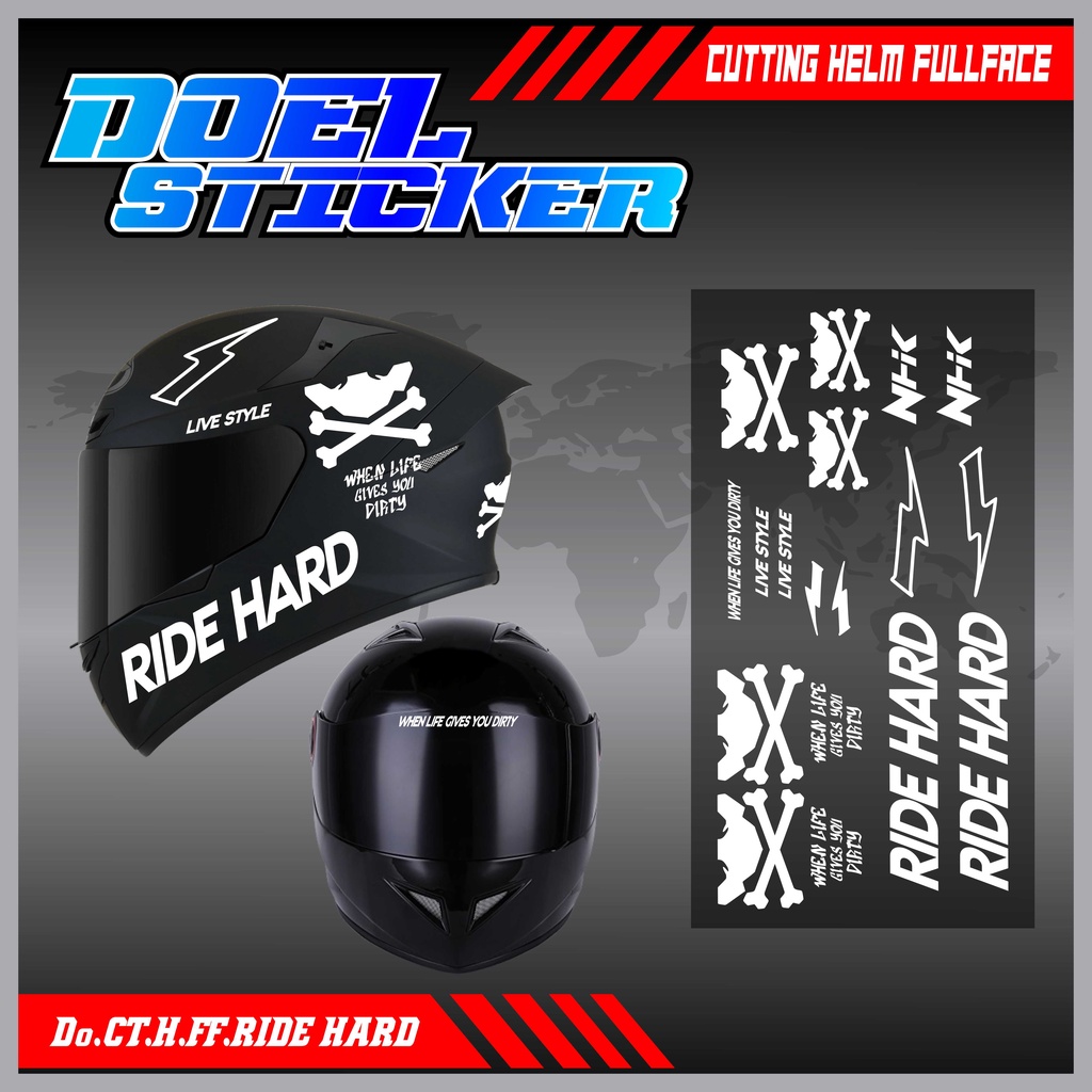 Sticker Cutting Helm Full Face Hologram RIDE HARD Doel