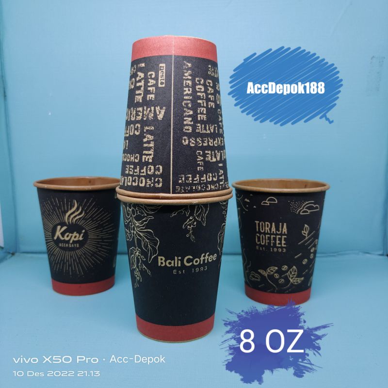 GELAS KERTAS KRAFT / PAPER CUP 8 OZ KRAFT GELAS DALAM WARNA COKLAT / 8OZ MOTIF 50 PCS