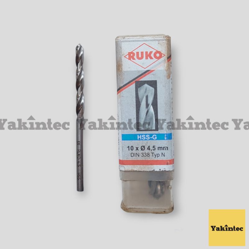Mata Bor Twist Drill Besi & Kayu Original RUKO 4.5 mm DIN 338 HSS-Ground