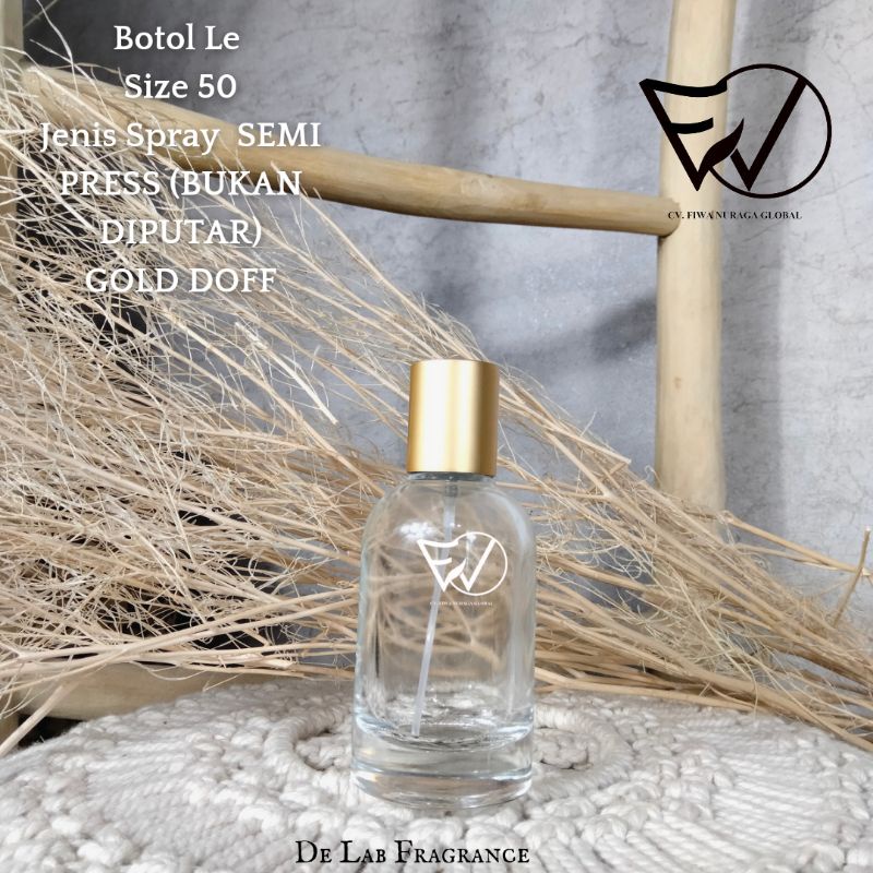 botol parfum lelaboo 50 ml gold doff/botol parfum le semi press/botol parfum bulat gold doff