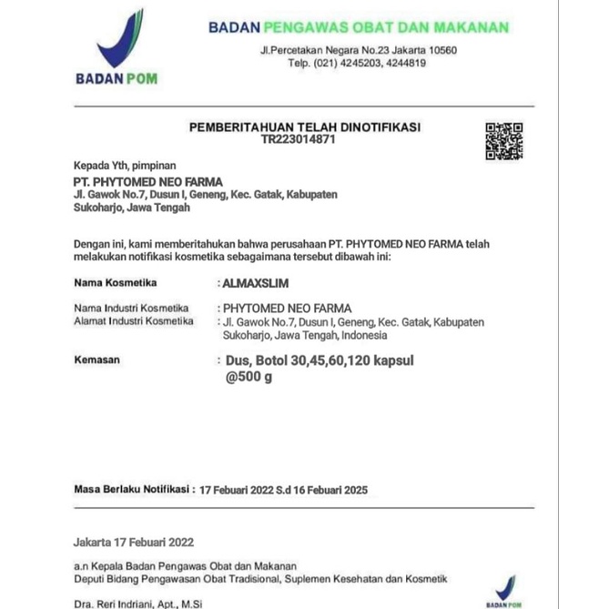 pelangsing/ penurun berat badan BPOM