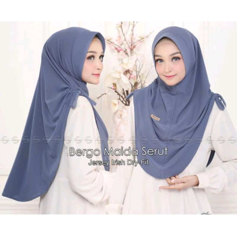 Jilbab BERGO MAIDA Serut ORI By Kimikey// Hijab Instan Serut Kepang Jersey Irish