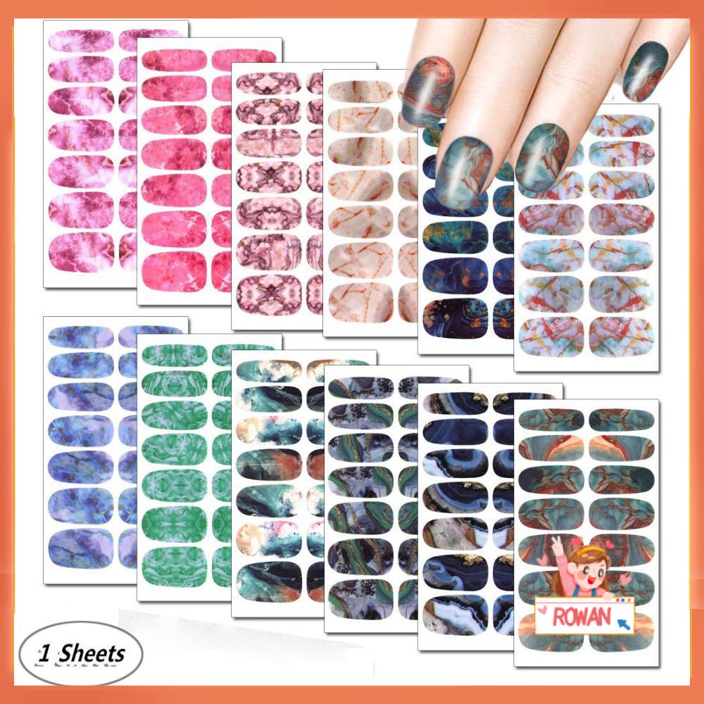 R-flower 1lembar Stiker Kuku Tips Cewek Bungkus Full Anti Air Motif Marmer