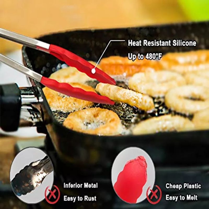 Alat Penjepit Makanan Silikon dan Stainless Steel Tahan Panas / Capit Capitan Serbaguna