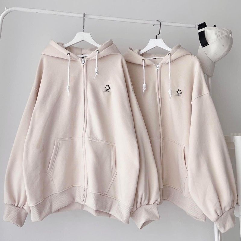 Zip Hoodie Jacket Oversized CUTE SMILE ( S - 6XL ) Jaket Jumper Boy Girl Big Size Cream Krem Korean Harajuku Style Fashion Urban Hip Hop Panda Bear Fleece Jumbo