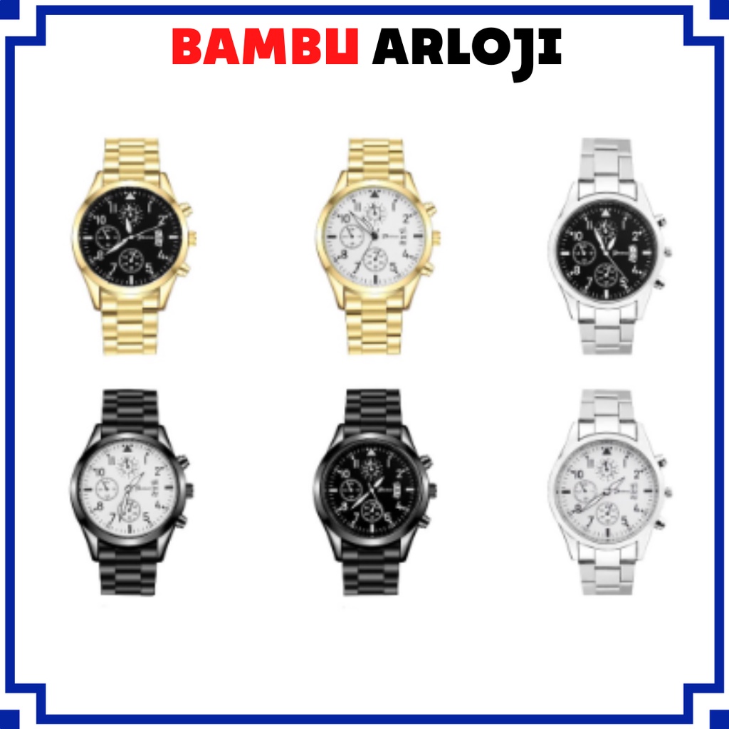 BAJ Jam Tangan Pria Wanita Sport Chrono Rantai Geneva Stainless Steel Korea Fashion Grosir / GN047