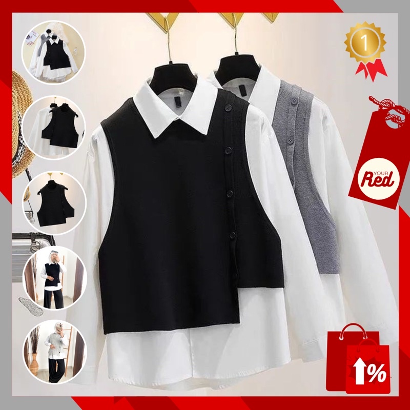 ✨YOURED✨ COD - N17 Setelan Baju Kemeja Ziela Blouse 2in1 korea kekinian inner dress tanpa lengan pan