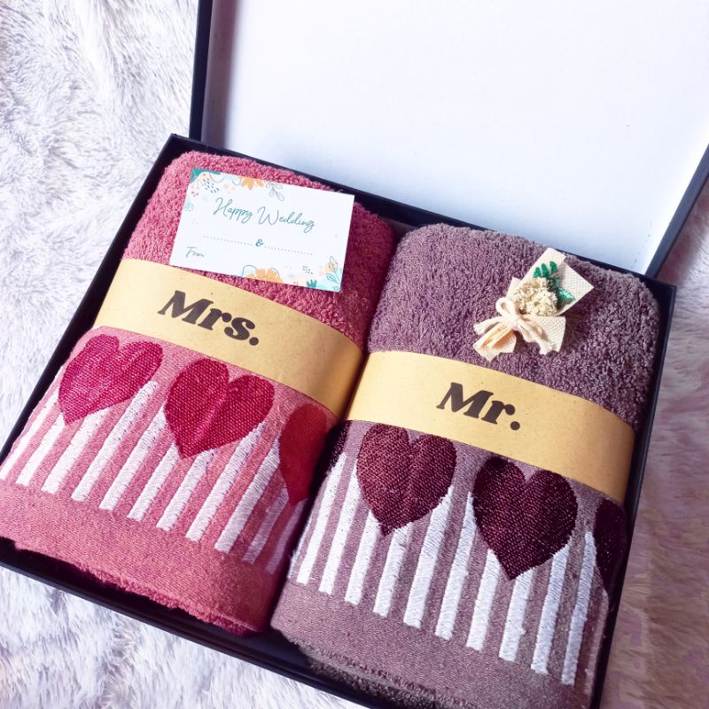 

hampers pernikahan handuk couple untuk wedding,anniversary,ultah dll