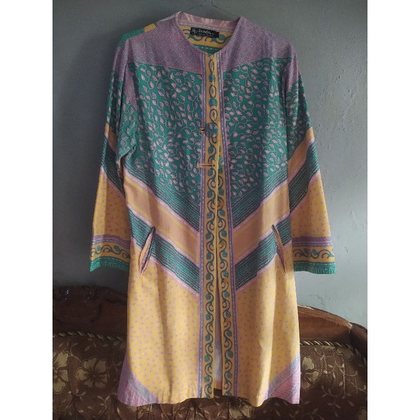 Baju batik wanita blouse atasan warna kuning toska