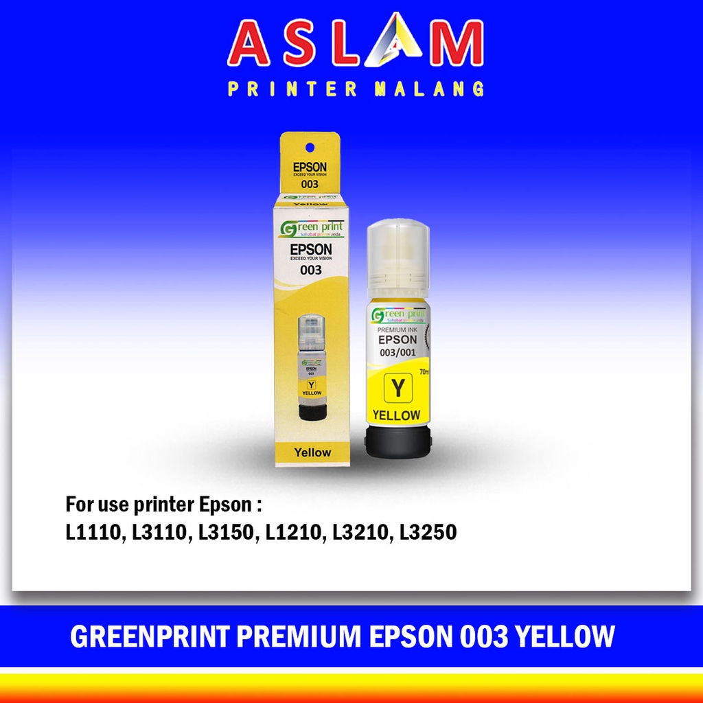 Tinta Green Print Premium Epson 003 Yellow (Kuning) Printer Epson L1110 L3110 L3150 L4150 L4160