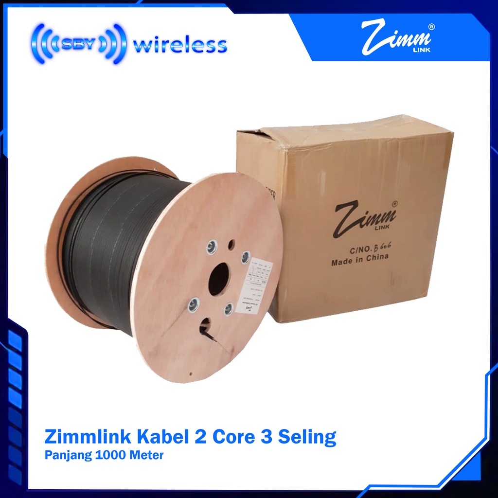 ZIMMLink Kabel FTTH Dropcore Drop core 2 core 3 seling hasbelan 1000 meter Zimmlink  2Core 3Seling Kawat Fiberoptic Cable