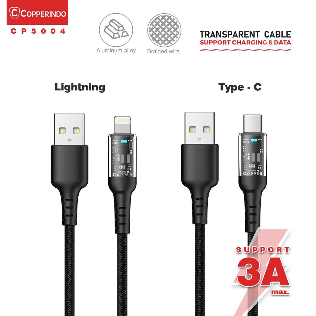 COPPER Kabel Data Transparan 30W/3A | Fast Charging Lightning | CP5004