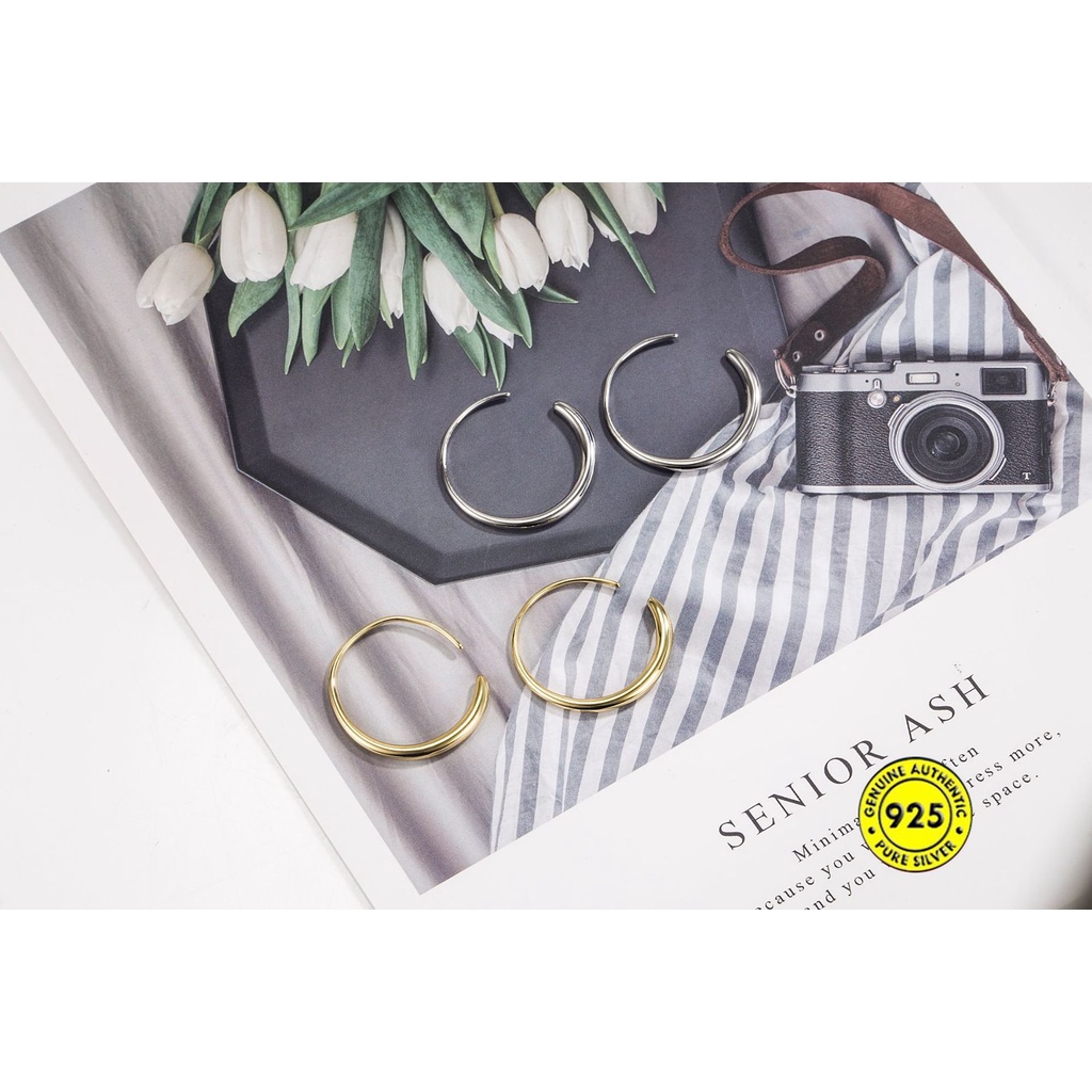 Anting Garis Glossy Anting Ring Bulat Simple C Word Ear Hook U1179