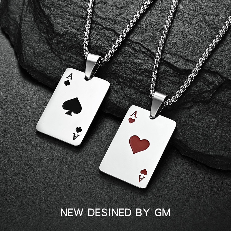 Woman fashion retro hip-hop poker spades A pendant Kalung Pecinta Pasangan Hadiah Hari Valentine