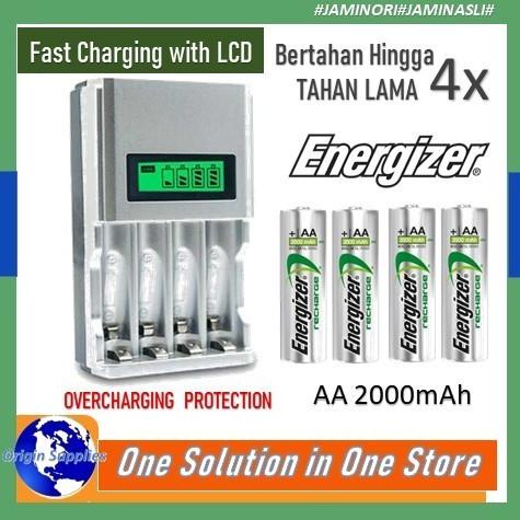 Charger Baterai AA / AAA + 4 battery AA 2000 mAh Energizer