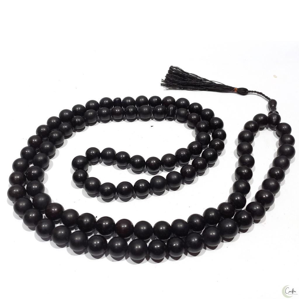 Tasbih 99 biji pocok/biji buah gebang warna hitam ukuran 12mm model rumbai