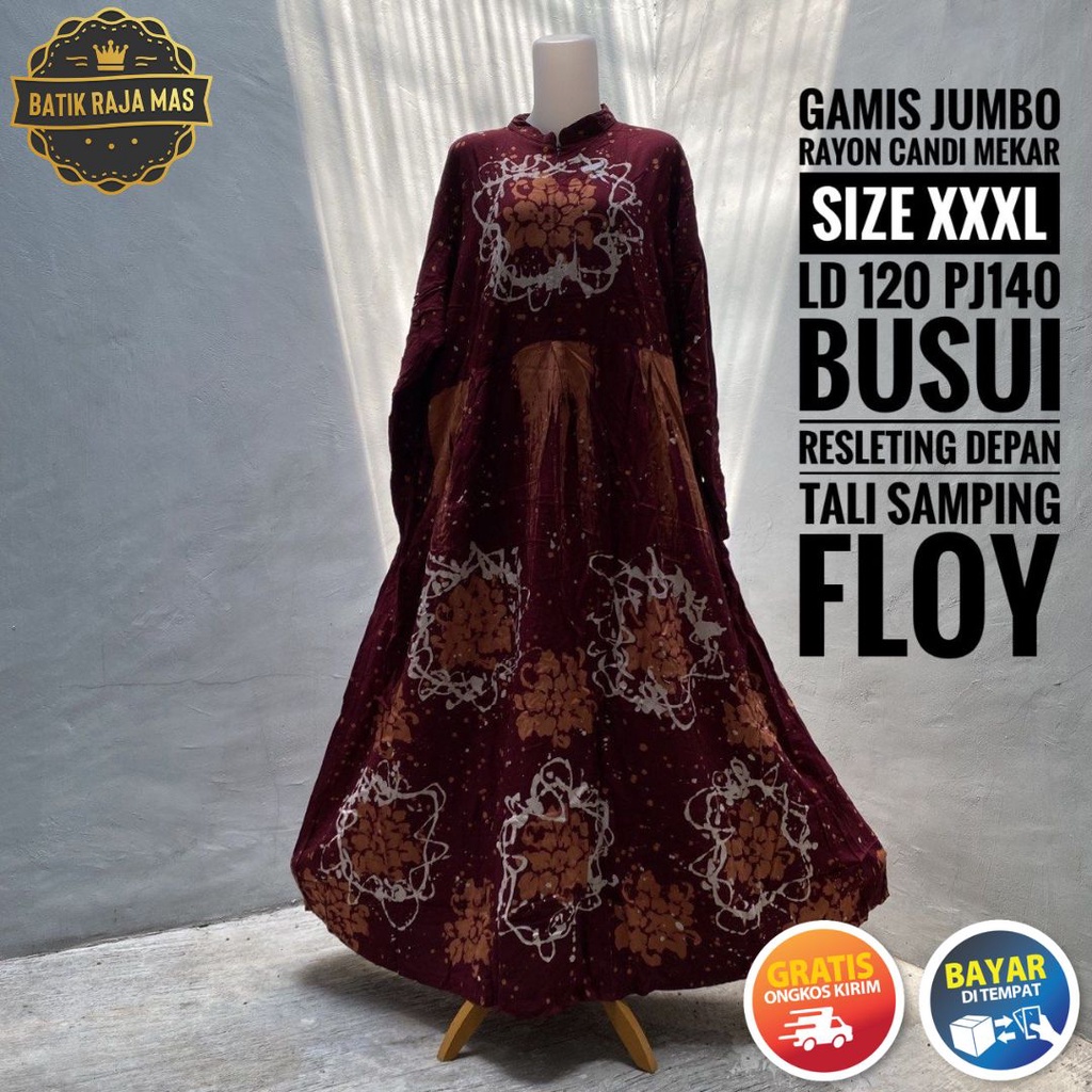 Gamis Syari Raya Lebaran Wanita Dewasa Ibu Ibu Orang Tua Jumbo Motif Batik Abstrak Busui Friendly Re