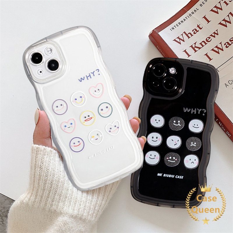 IPHONE  Case Smiley Couple Ekspresi Lucu Kartun Lucu Kompatibel Untuk Iphone7 6 6s 8plus XR 14 11 13 12 Pro Max 14Plus X XS Max Se2020 Soft TPU Wavy Edge Cover