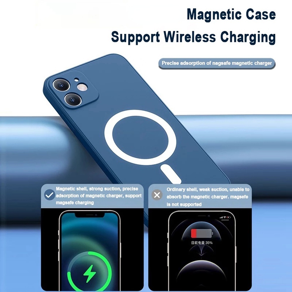 IPHONE Casing Silikon Cair Magnetik Case Untuk Iphone11 12 13 14 Pro MAX 7+ 8plus Untuk Cas Cas Cas Nirkabel XR XS MAX Cover Soft Casing