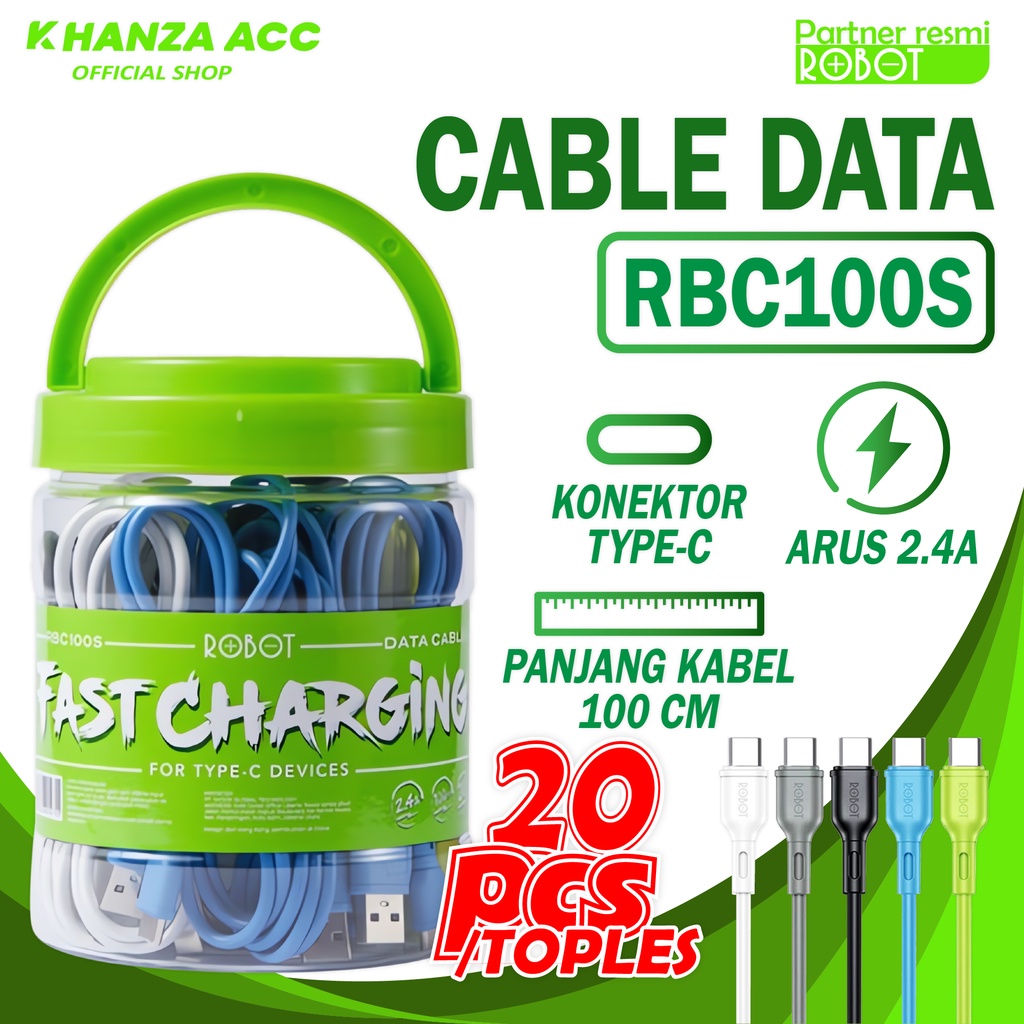 KHANZAACC ROBOT RBC100S Kabel Data Type-C 2.4A 1 Meter ( 1 Toples 20 Pcs )