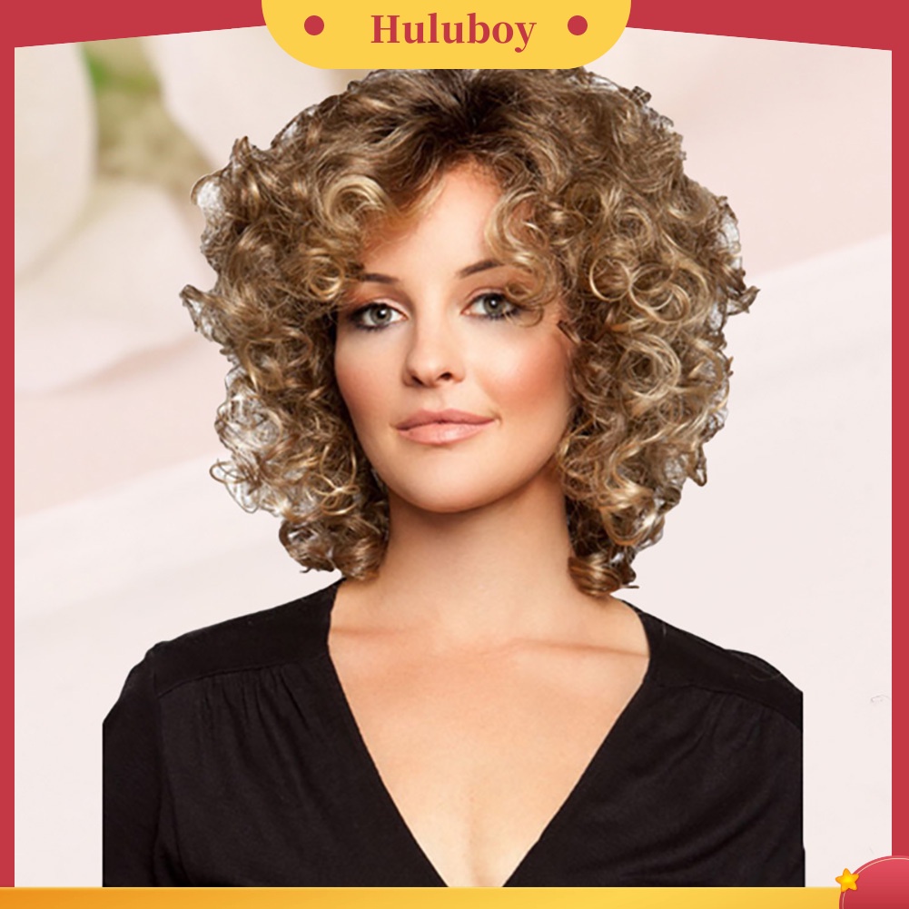 Wig Rambut Sintetis Model Keriting Panjang Sebahu Warna Solid Untuk Wanita