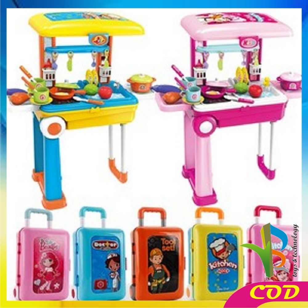 RB-M37 Mainan Anak Koper Dorong 2in1 Kitchen Set / Make Up Set / Dokter Set / Perkakas Set