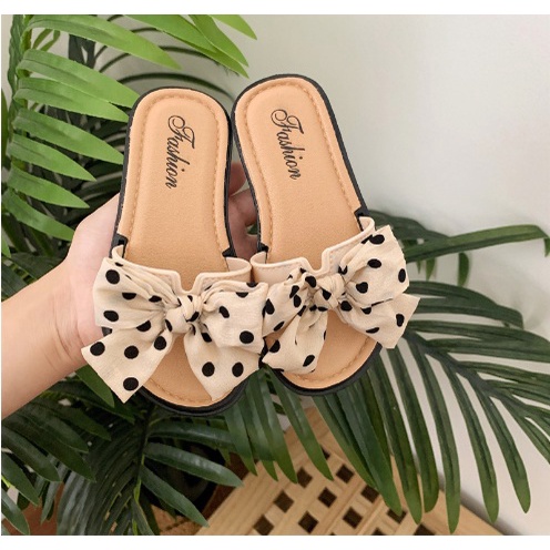 Sandal Wanita Pita Polkadot BLACK CREAM Fashion Korea Import