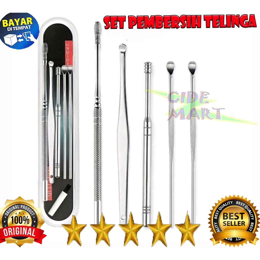 MC ALAT PEMBERSIH KOTORAN TELINGA KOREK KUPING STAINLESS EAR CLEANER KOTORAN SET ISI 5 ANTI KARAT WAX BESI