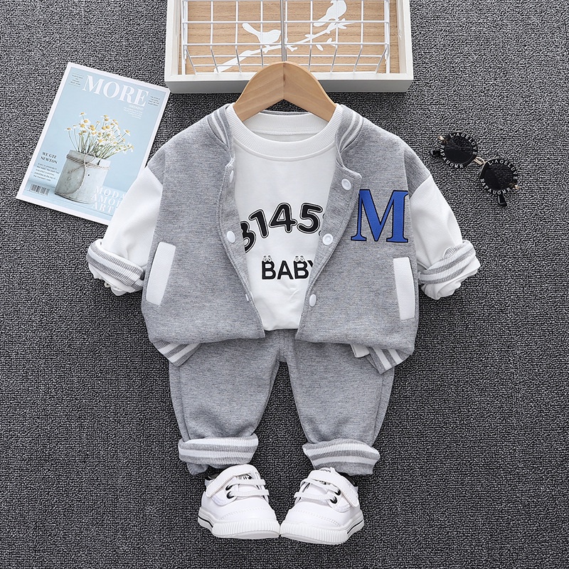 Setelan Anak Laki Laki JACE Baju Fashion Set 3in1 Jaket Baseball Kaos dan Celana Korean Style Import