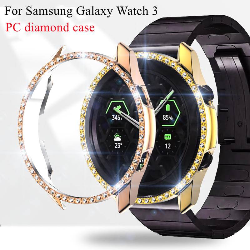 Fashion Diamond Cover Untuk Samsung Galaxy Watch 3.45mm 41mm Smart Watch Case Bling PC Sarung Pelindung Shell Frame Aksesoris