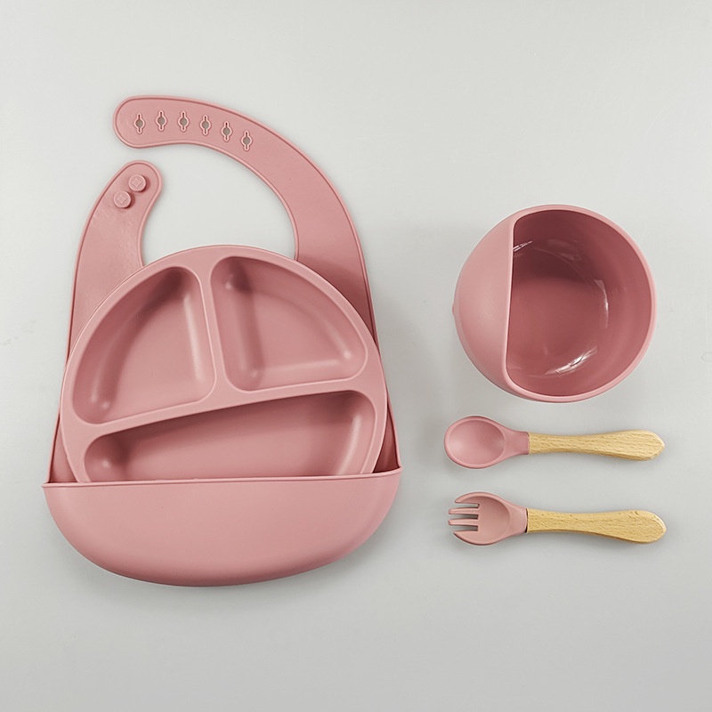 Premium Baby Bibs 5 Pcs Tempat Makan Silicon SUCTION Dengan Bib Peralatan Makan Anak Murah Tableware Silikon Anak Import Bib Gelas Mangkok Piring Silicone
