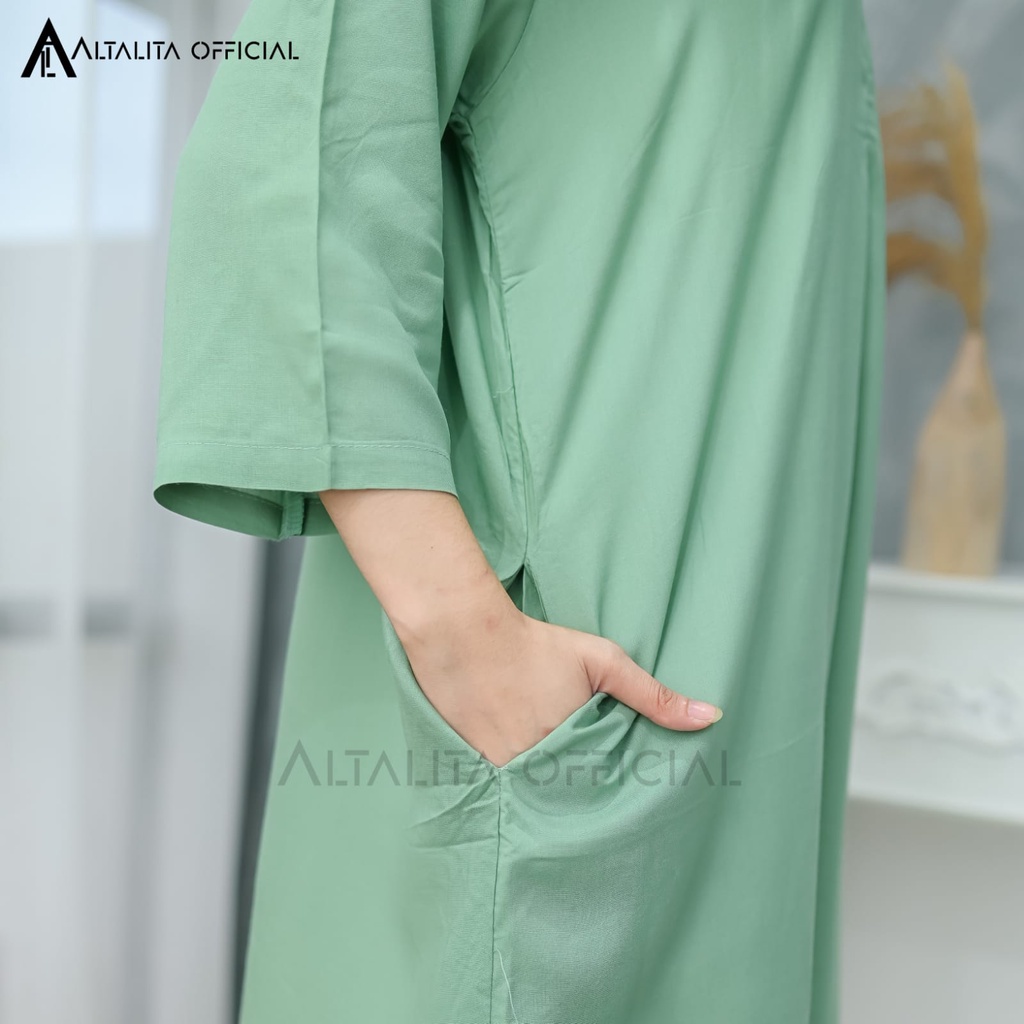 Altalita - Daster Polos Panjang Lengan Tangan 3/4 Semata Kaki Busui Home Dress Gamis Rayon Polos Jumbo LD 120 Long Dress Polos Tangan Panjang Bahan Katun Rayon Adem Tebal Premium