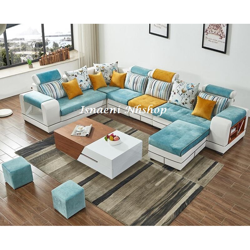 Modern Sofa Kursi Panjang L Shape Premium/Modern Sofa Flanel Hotel Villa Minimalis Kain Bludru/Kombinasi Ruang Tamu Furnitur