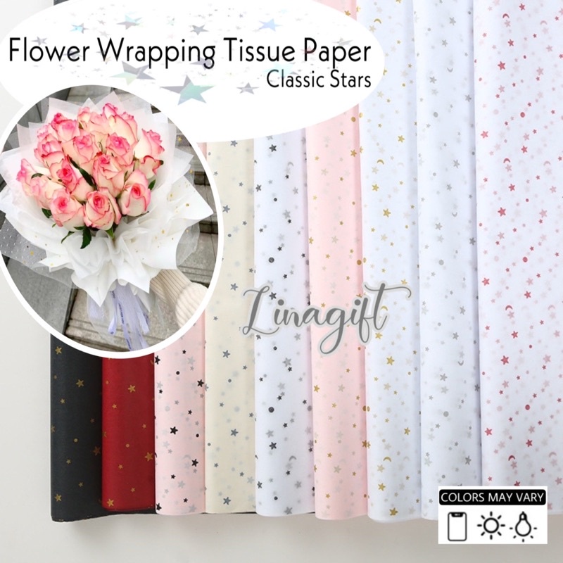 ( 5 Lembar ) CLASSIC STARS - FLOWER WRAPPING TISSUE PAPER / KERTAS TISU / BUKET BUNGA / KERTAS BUNGA