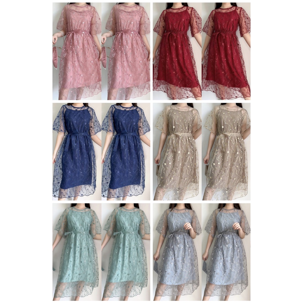 ISTANABAJU89 - SET DRESS BRUKAT TILE BORDIR MUTIARA DEALOVA GAUN PESTA NATAL GAYA WANITA KOREA TERBA