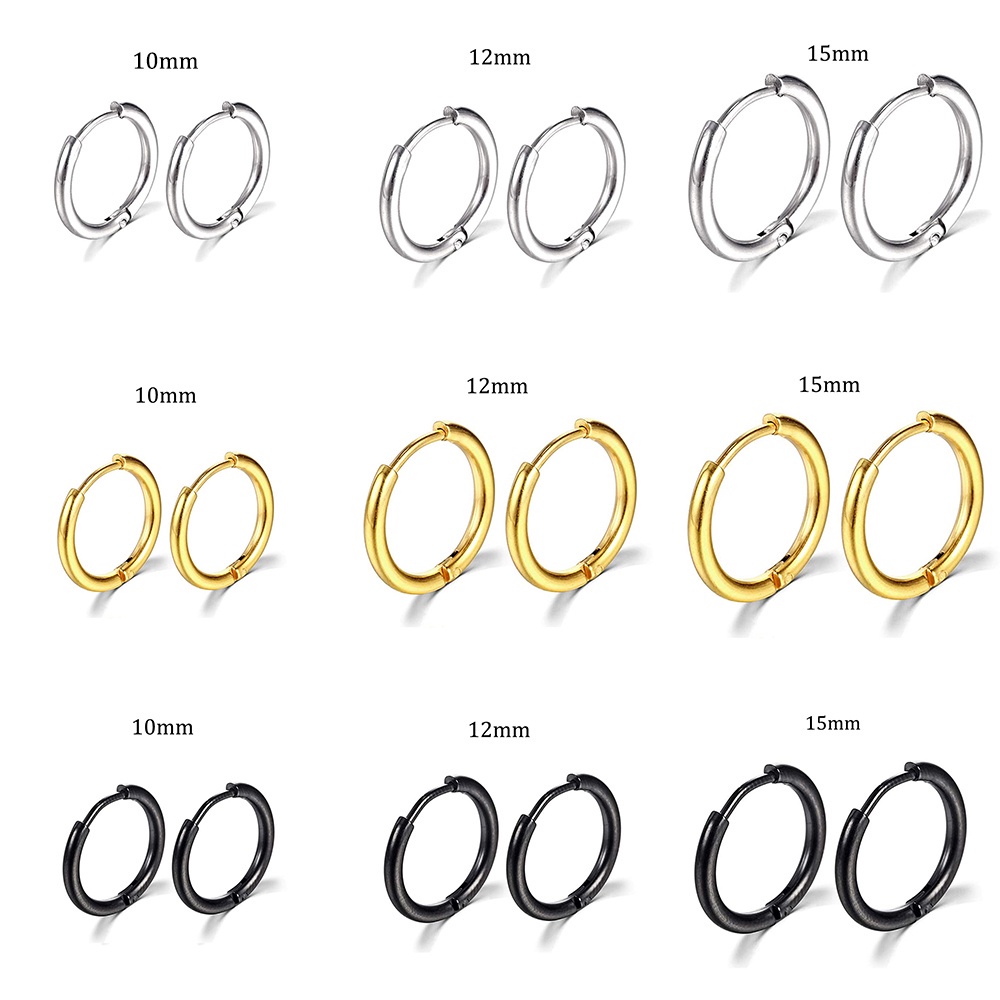 Anting Hoop Emas Perak Hitam Anting Hoop Unisex Anting Simple Untuk Wanita Perhiasan Aksesori Trendi