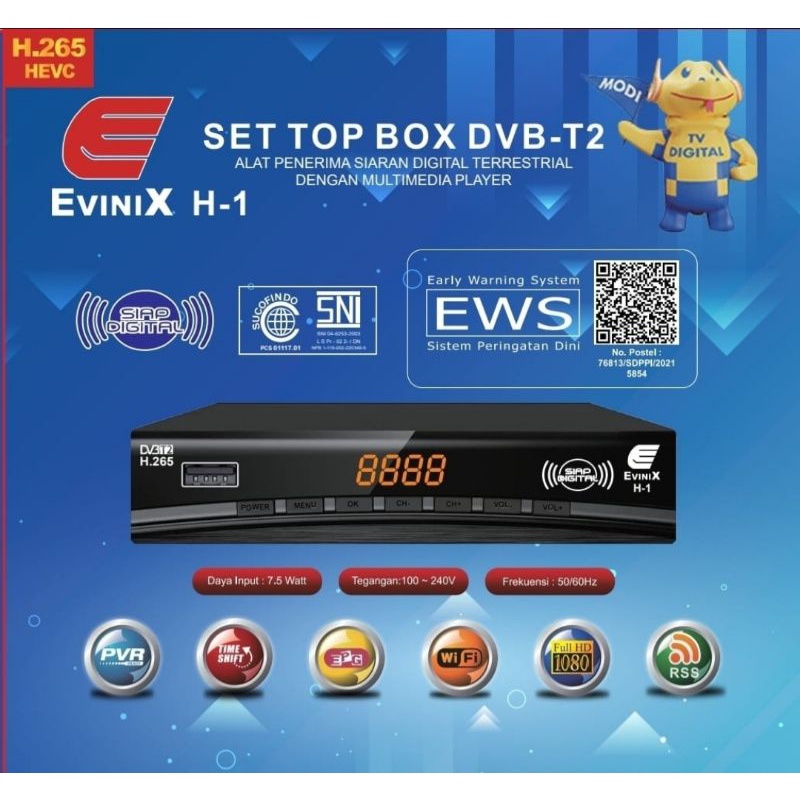 Set Top Box DVB-T2 EVINIX - by Skybox - Receiver TV Digital Pakai Antena Biasa - TV Dijamin Bening -