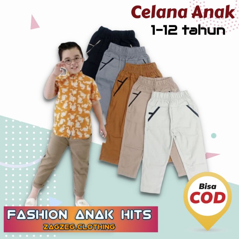 Bisa COD Celana Chinos Anak Pinggang karet usia 1-12 tahun Celana Panjang Anak Laki Laki Perempuan Pinggang Melar Rip Celana Anak Cowok Cewek Warna Hitam Abu Mocca Zagzeg Clothing