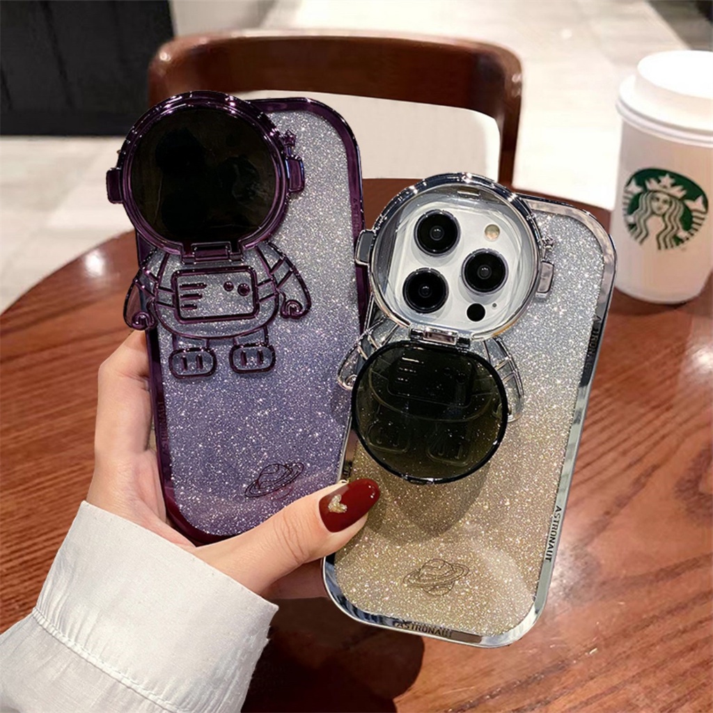 IPHONE Casing Pelindung Kamera flash Mewah Case Iphone14 Pro Max14Plus Case Iphone13 12 Pro Max11 XR Fun Ideas NASA Astronot Sepenuhnya Tertutup Shockproof Protection Soft Case